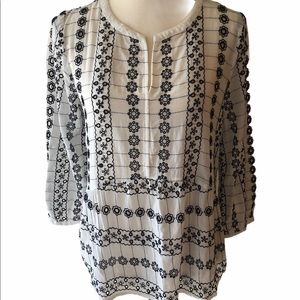 LOFT V-Neck Semi-Sheer blouse top long sleeve white, Med.